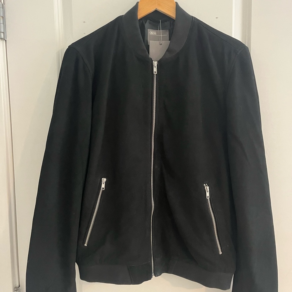 Men's ASOS Black Leather Bomber Jacket